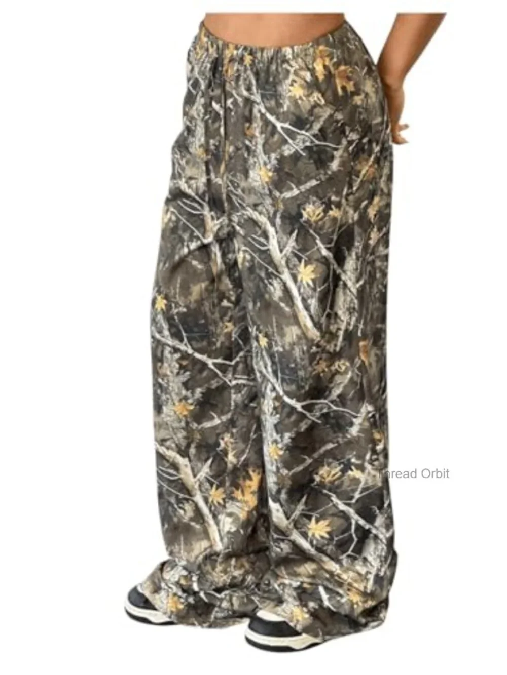 Camo Print Straight Wide Leg Elastic Waist Baggy Track Pants